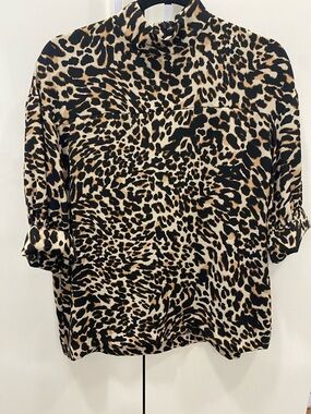 Zara Leopard Print High Neck Blouse